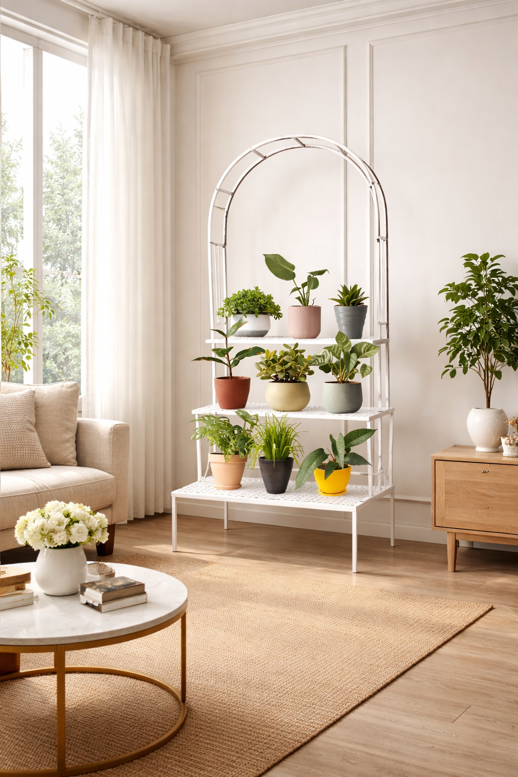 3 Tier Metal Plant Stand with Arch – Indoor & Outdoor Plant Rack