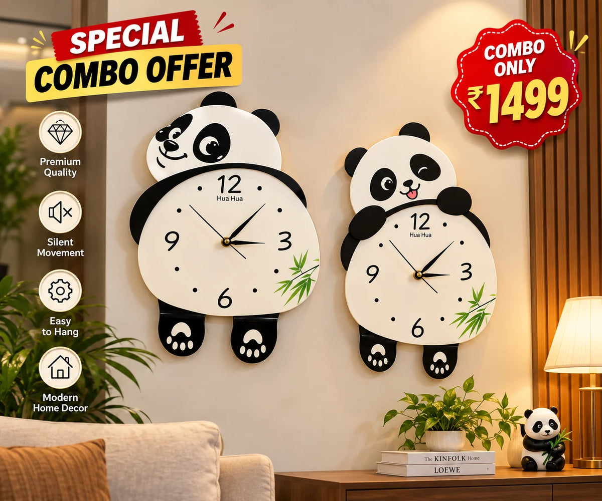 Cute Panda Wall Clock – Combo Pack