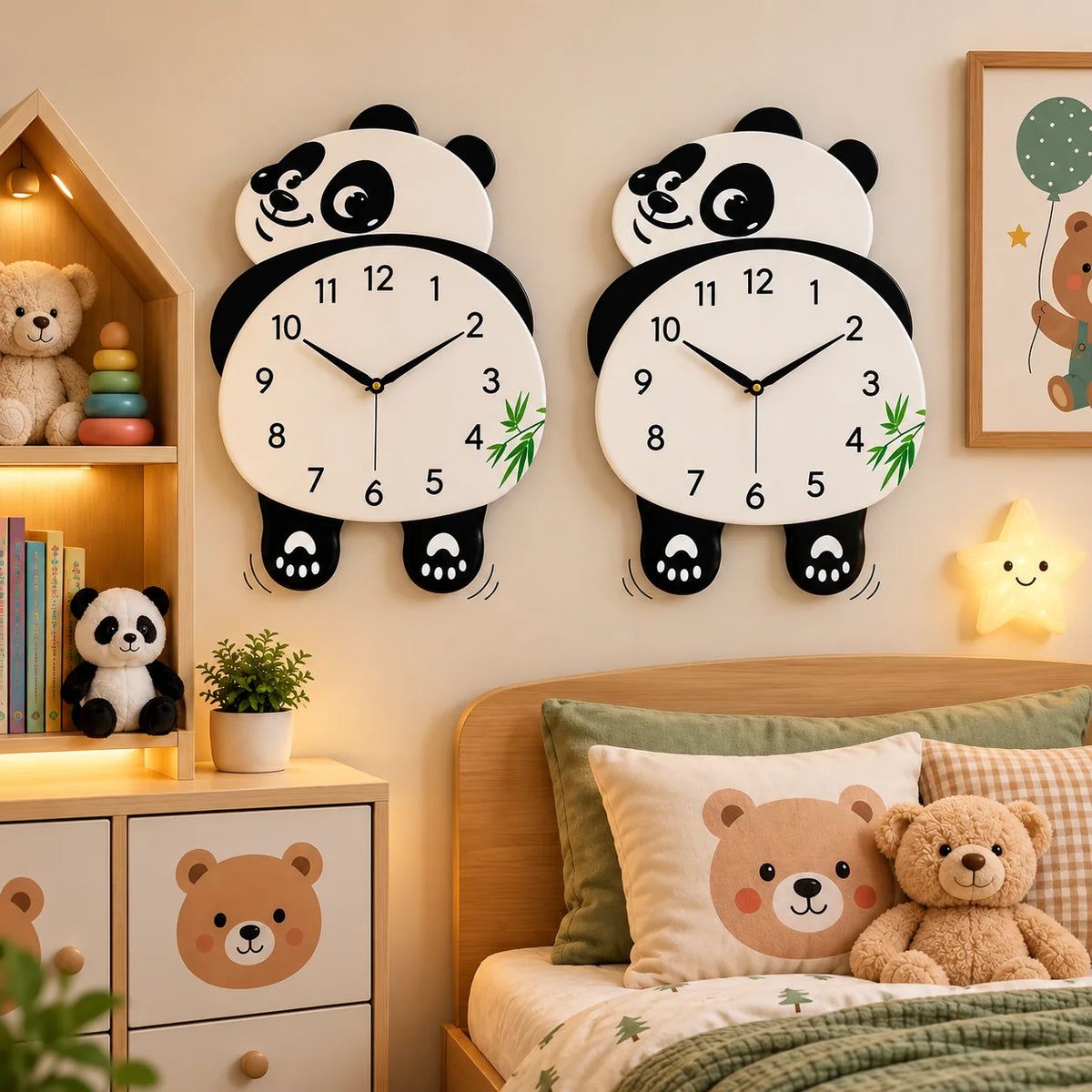Cute Panda Wall Clock – Combo Pack