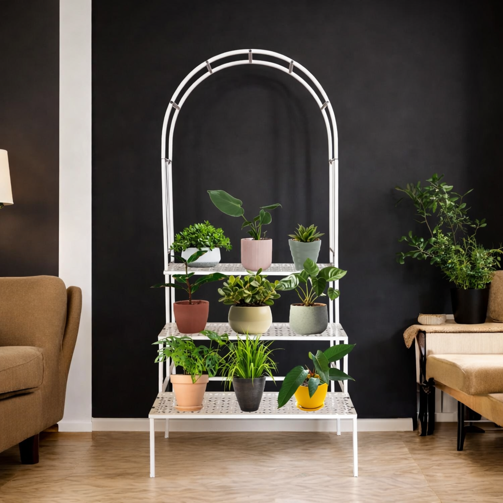 3 Tier Metal Plant Stand with Arch – Indoor & Outdoor Plant Rack