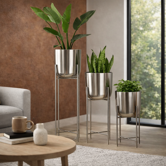 Modern Indoor Metal Planter Stand Set – Home & Balcony Decor