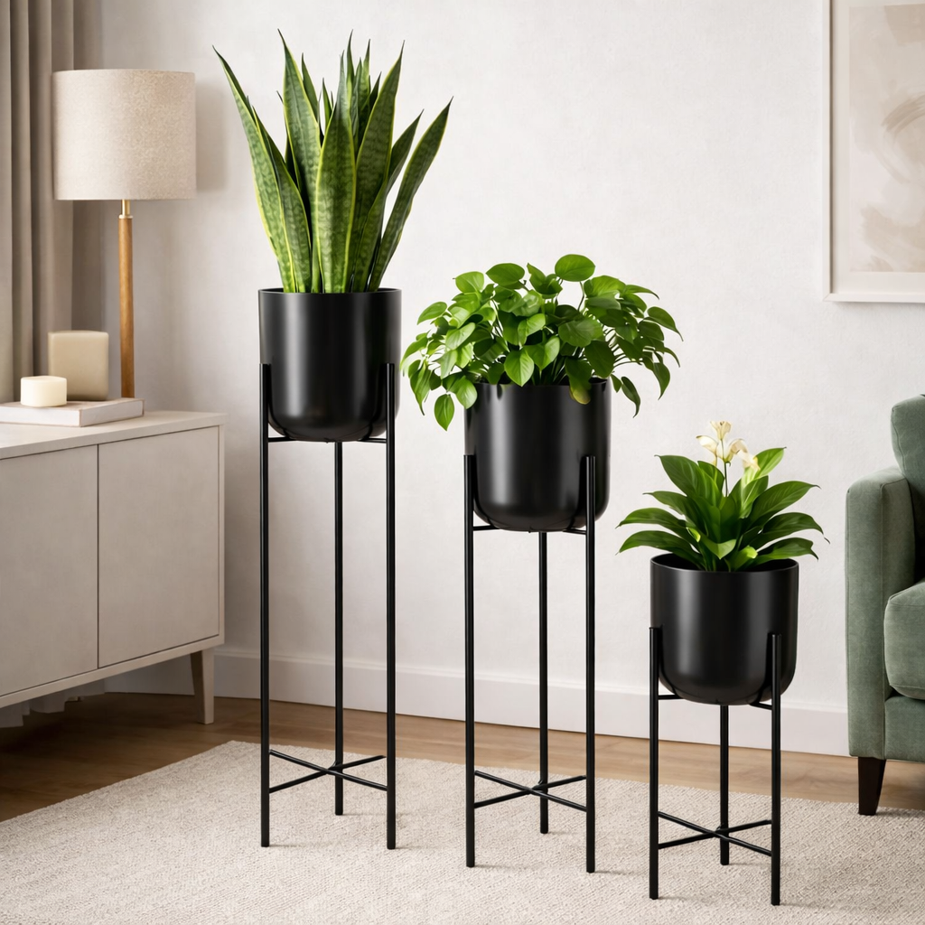 ANASAY Black Metal Plant Stand Set of 3