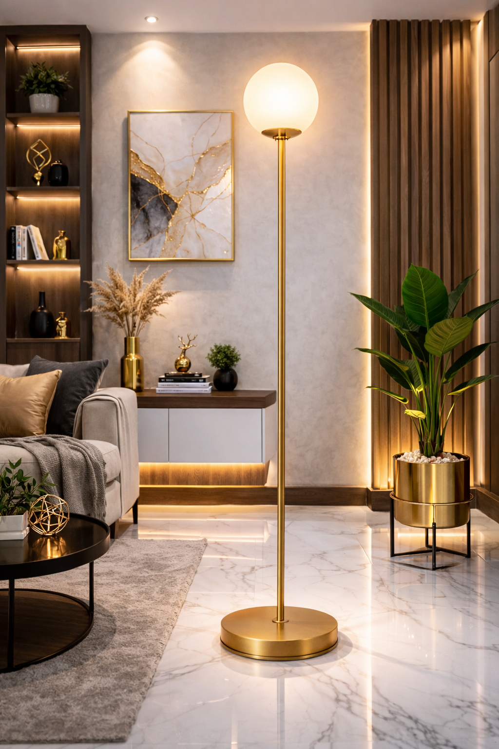 Elegant Gold LED Floor Lamp for Living Room