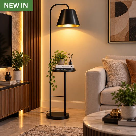 SoCo Lighting Donnall Black Shelf Floor Lamp