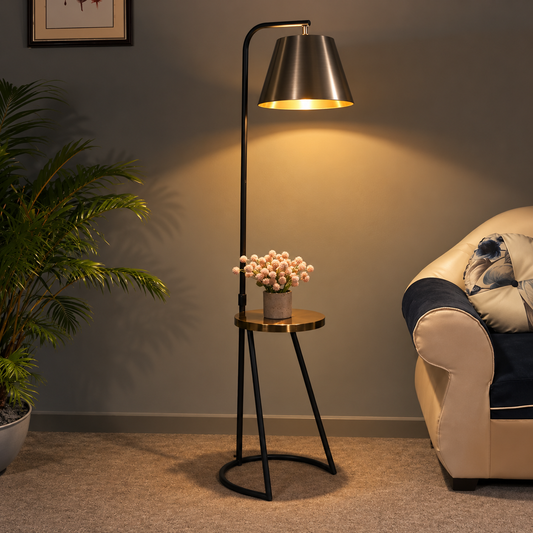 Contemporary Metallic Floor Lamp with Table