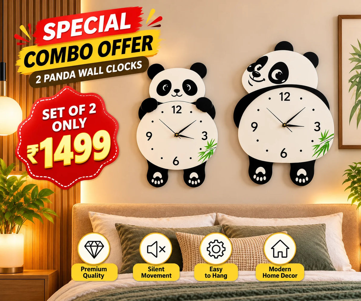 Cute Panda Wall Clock – Combo Pack