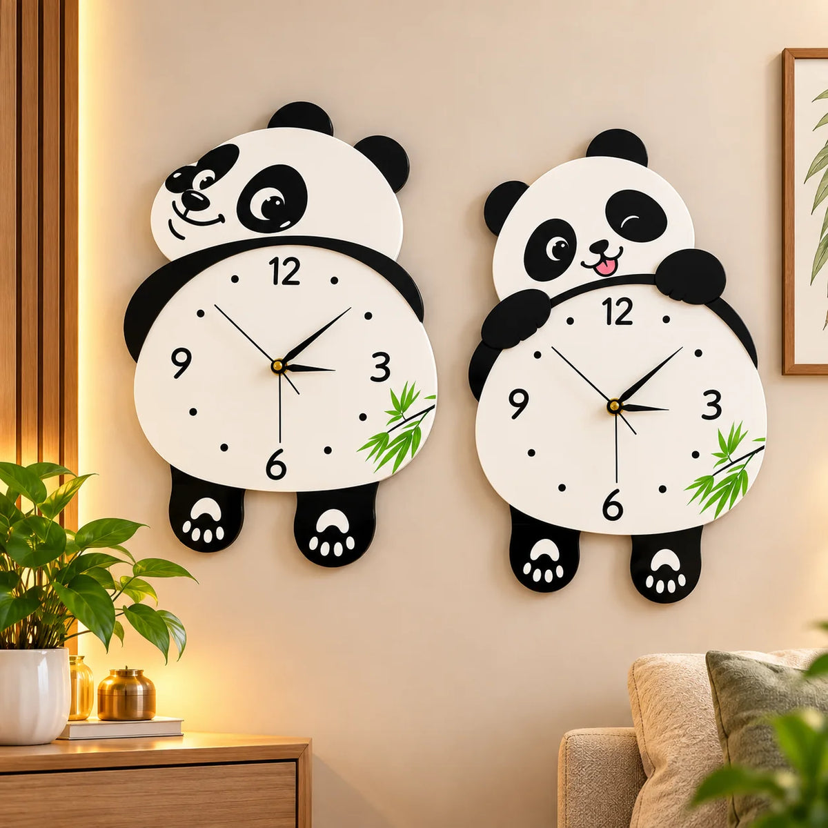 Cute Panda Wall Clock – Combo Pack