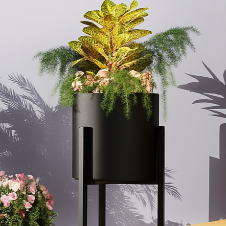 New Modern Metal Floor Flower Stands Planter Stand with Planter Pot -Set of 3 Black)