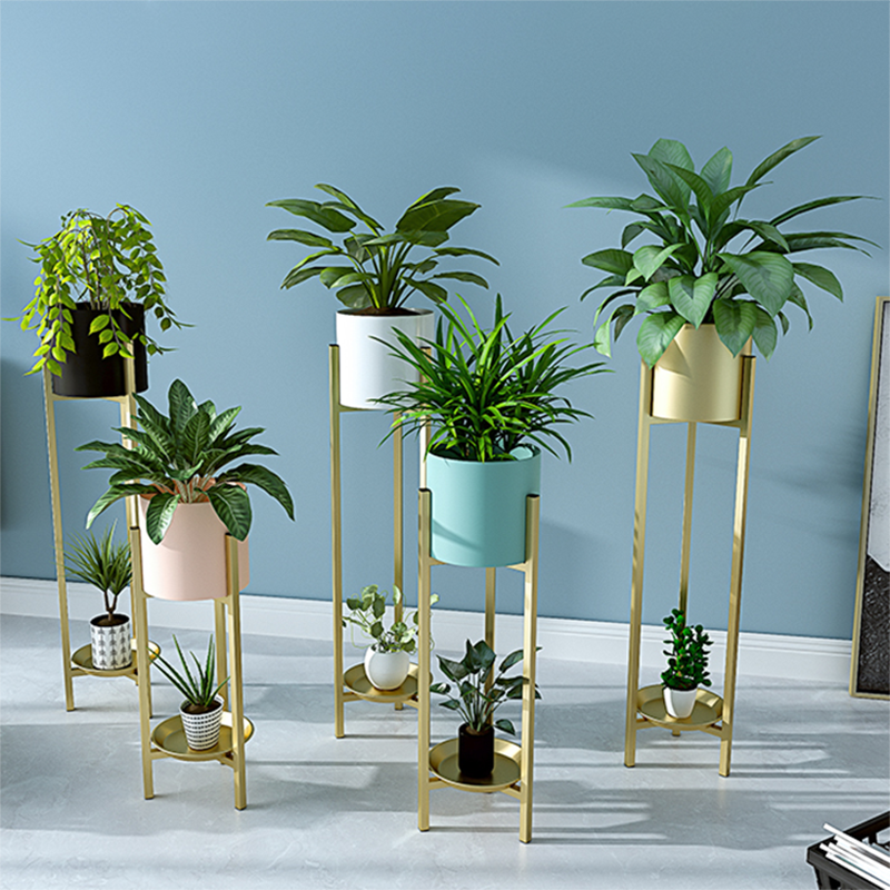 indoor planter pot with stand Modern Metal Floor Flower Stands Planter Stand with Planter Pot -Set o – Anasay