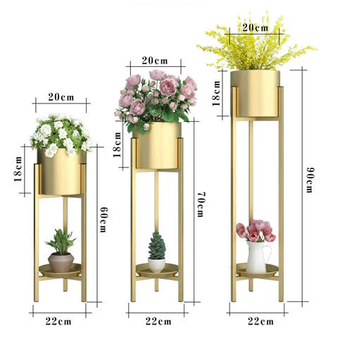 Modern Metal Floor Flower Stands Planter Stand with Planter Pot -Set of 3