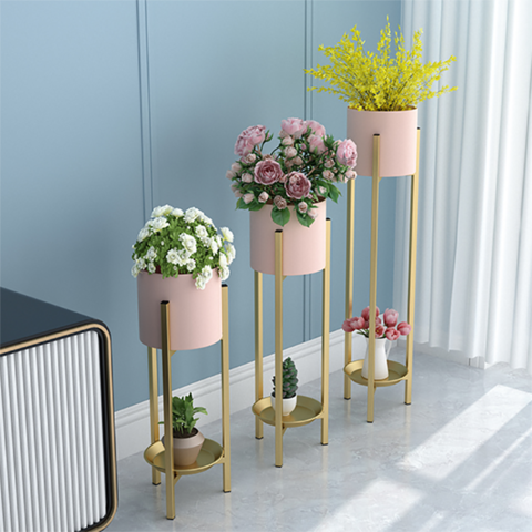 Modern Metal Floor Flower Stands Planter Stand with Planter Pot -Set of 3) 04