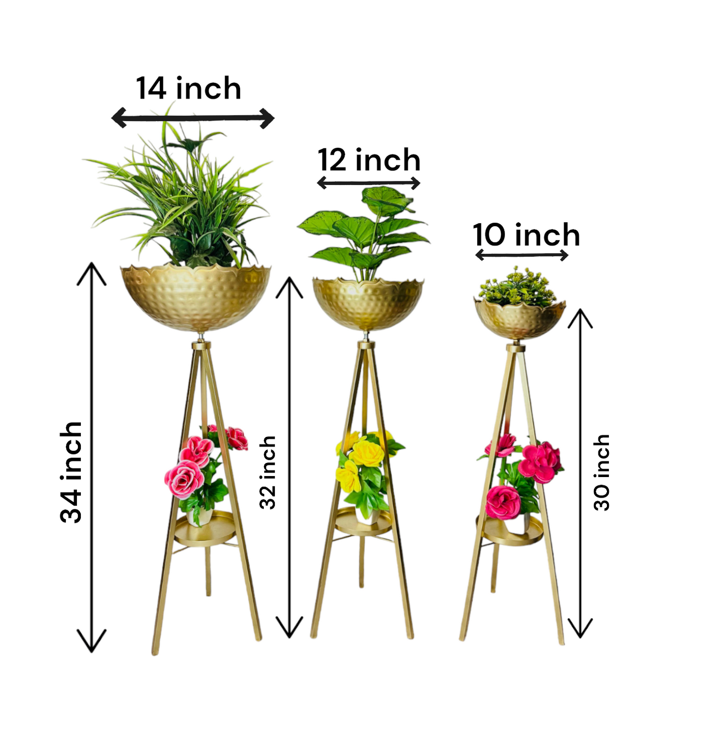 Metal Floor Flower Stands Planter Stand with Planter Pot -Set of 3)