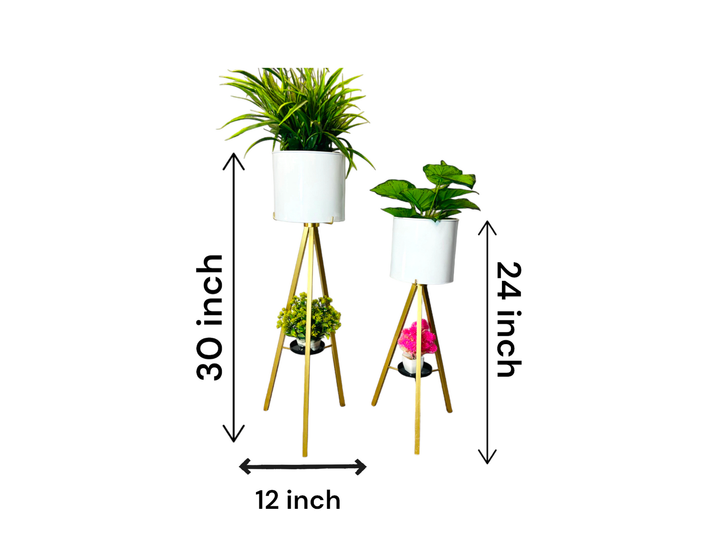 Metal Floor Flower Stands Planter Stand with Planter Pot -Set of 2)