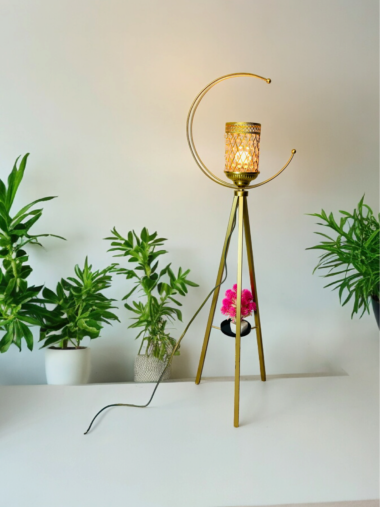 Moon Lamp Metal Floor Flower Stands Planter Stand with Planter Pot