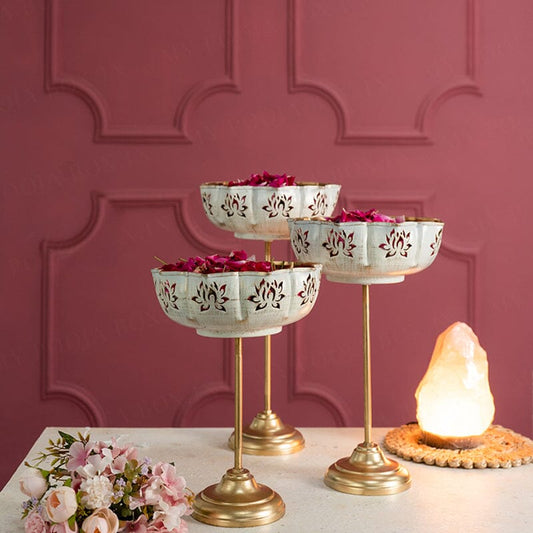 White Lotus Urli With Stand