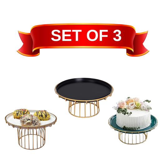 Modern Round Cake Stand, Black & Gold, Metal Dessert Display for Party & Wedding Decoration