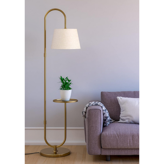 Lamp Stand Antique Brass Gold Finish 5 Feet Height 10 Inch Wide Mirror with White Lamp (1 White) LED, Lamp, CFL, Smart Bulbs