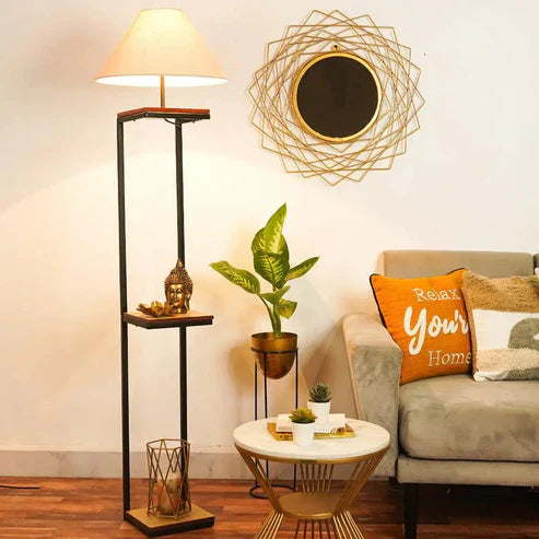 Wooden Aesthetic Floor Lamp with Shelf