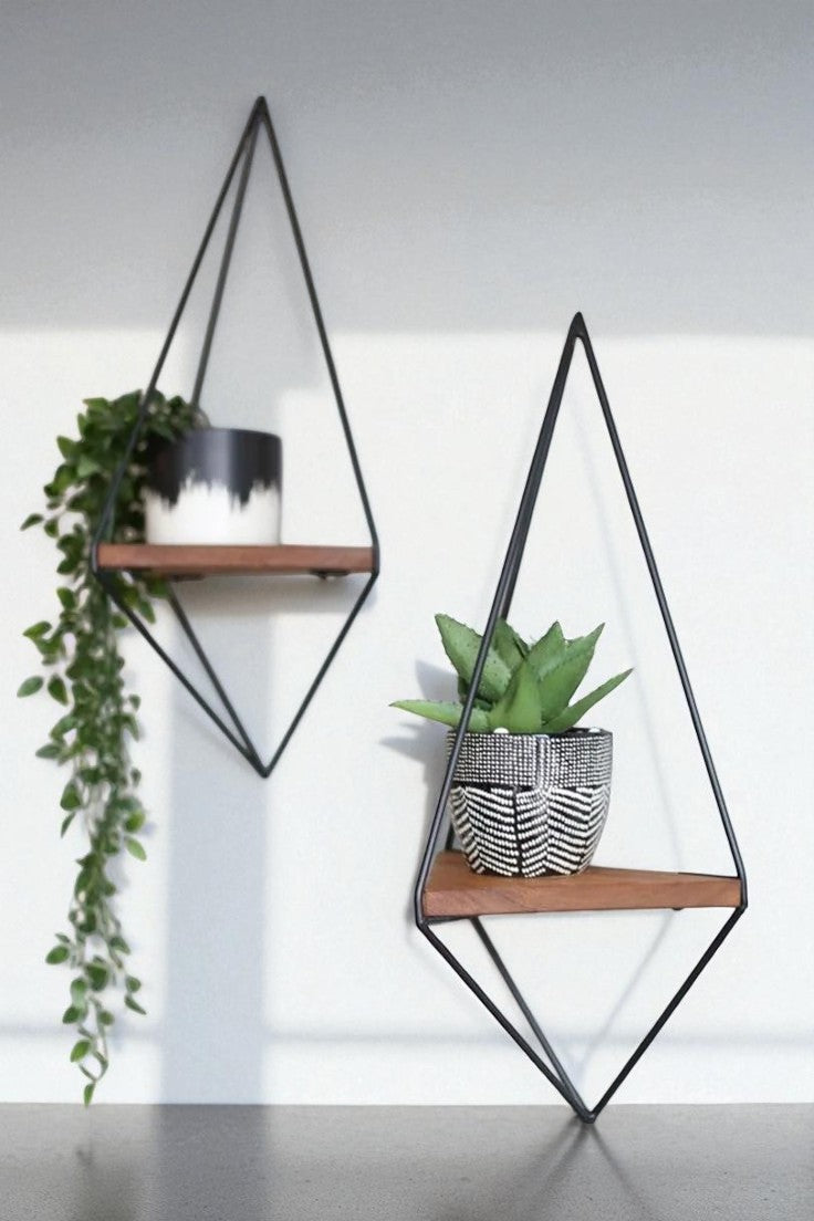 Anasay Black MS Grista Triangular Decorative Metal Wall Shelf (Set of 2)