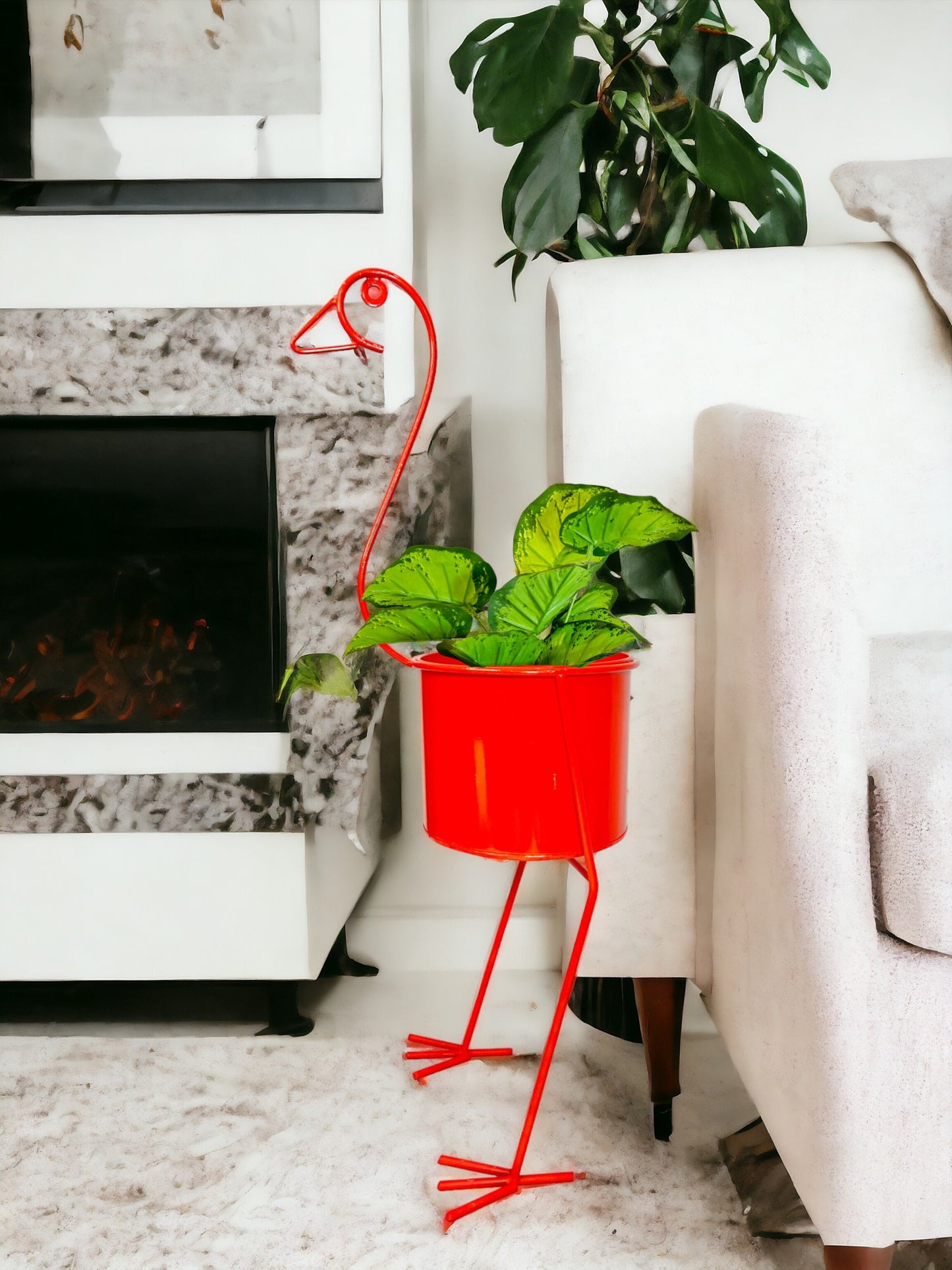 Modern Metal peacock Flower Stands Planter Stand with Planter Red Color