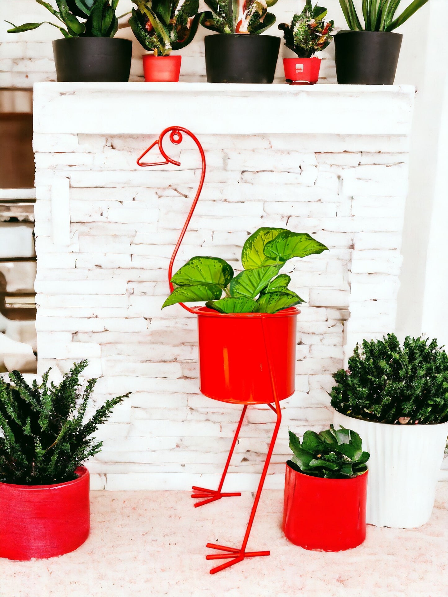 Modern Metal peacock Flower Stands Planter Stand with Planter Red Color