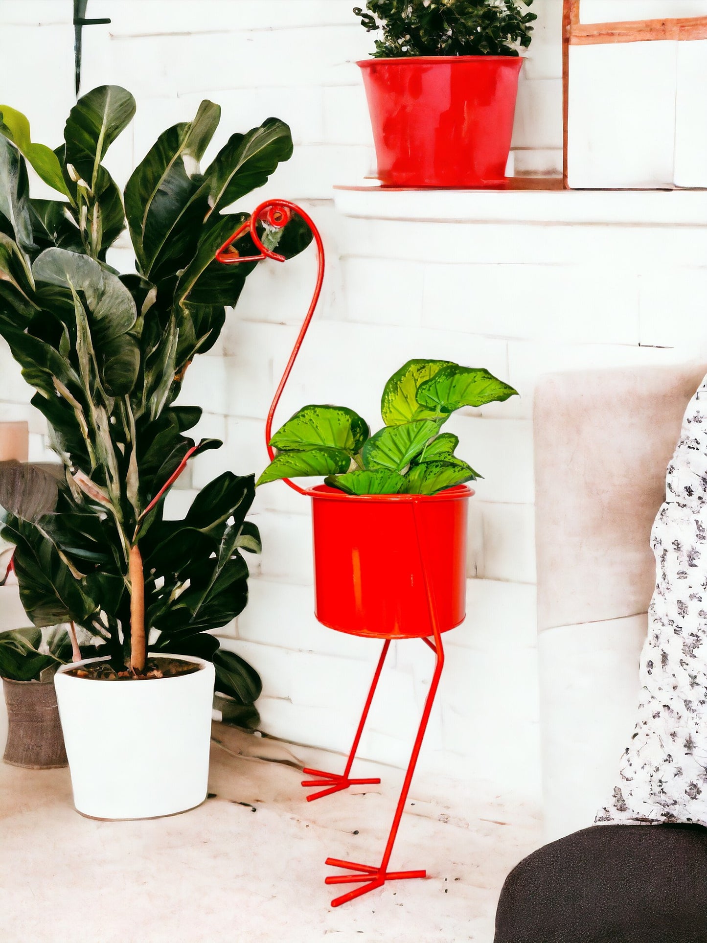 Modern Metal peacock Flower Stands Planter Stand with Planter Red Color