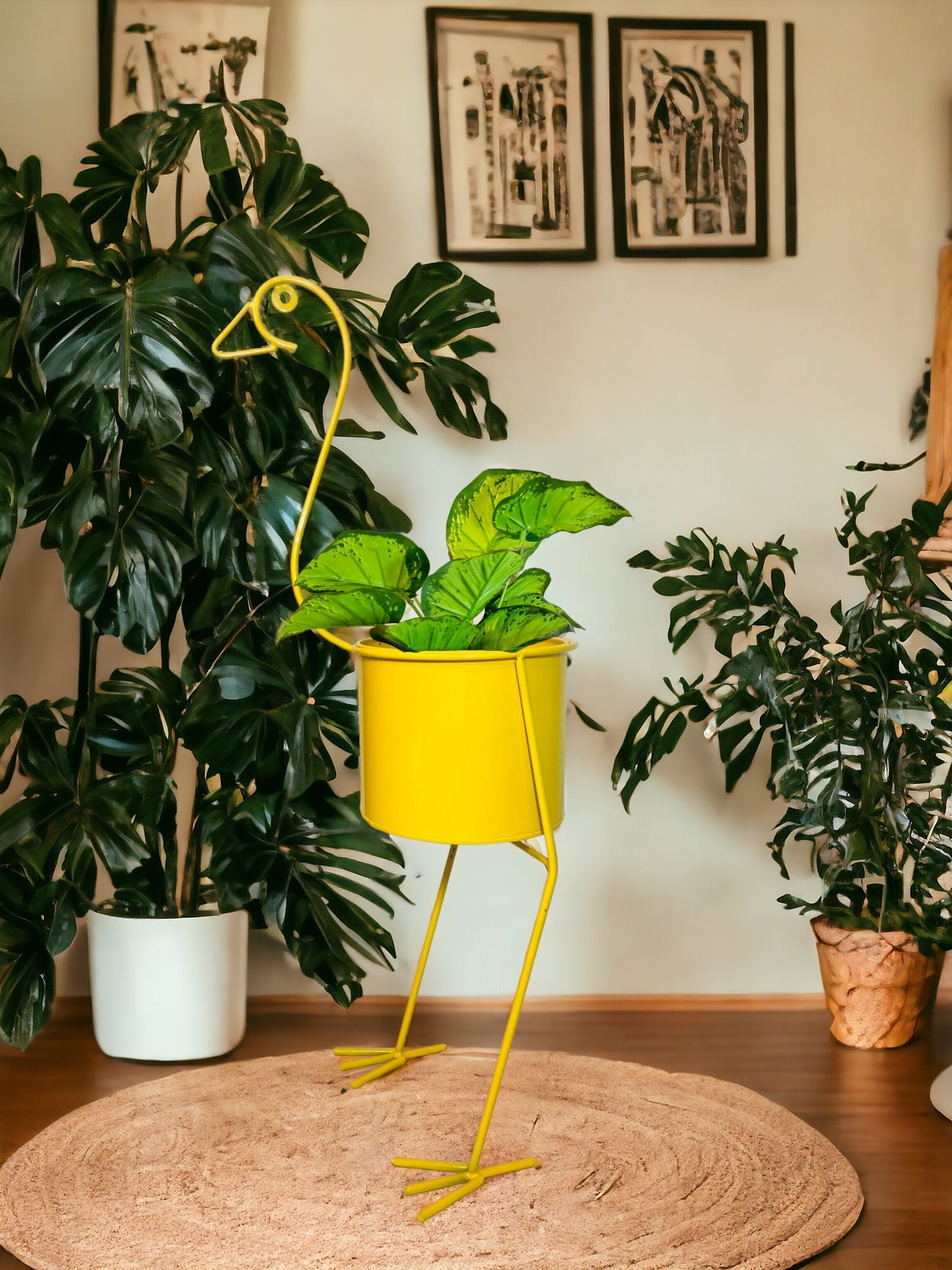 Modern Metal peacock Flower Stands Planter Stand with Planter Yellow Color