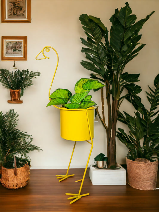 Modern Metal peacock Flower Stands Planter Stand with Planter Yellow Color