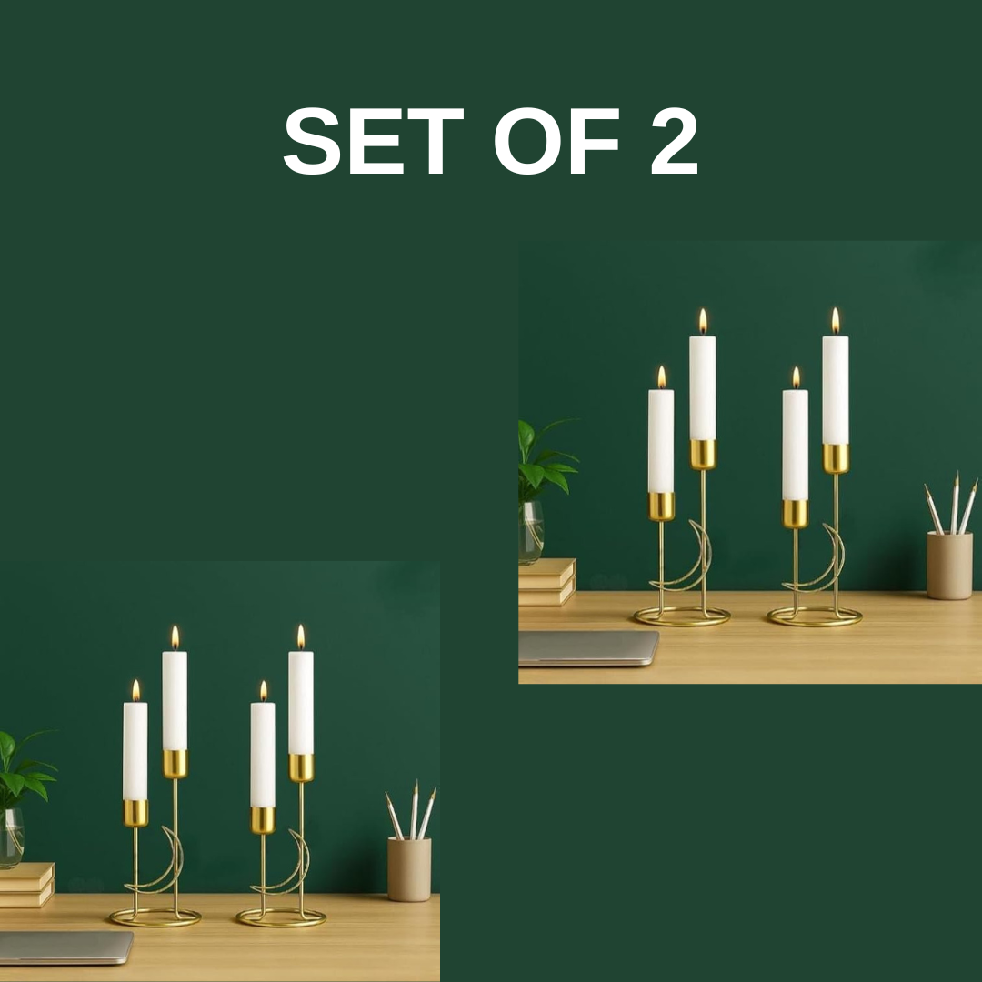 “Anasay Luxury Golden Metal Candle Holder Stand – Moon Design Taper Holders for Home & Event Décor (Set of 2)”