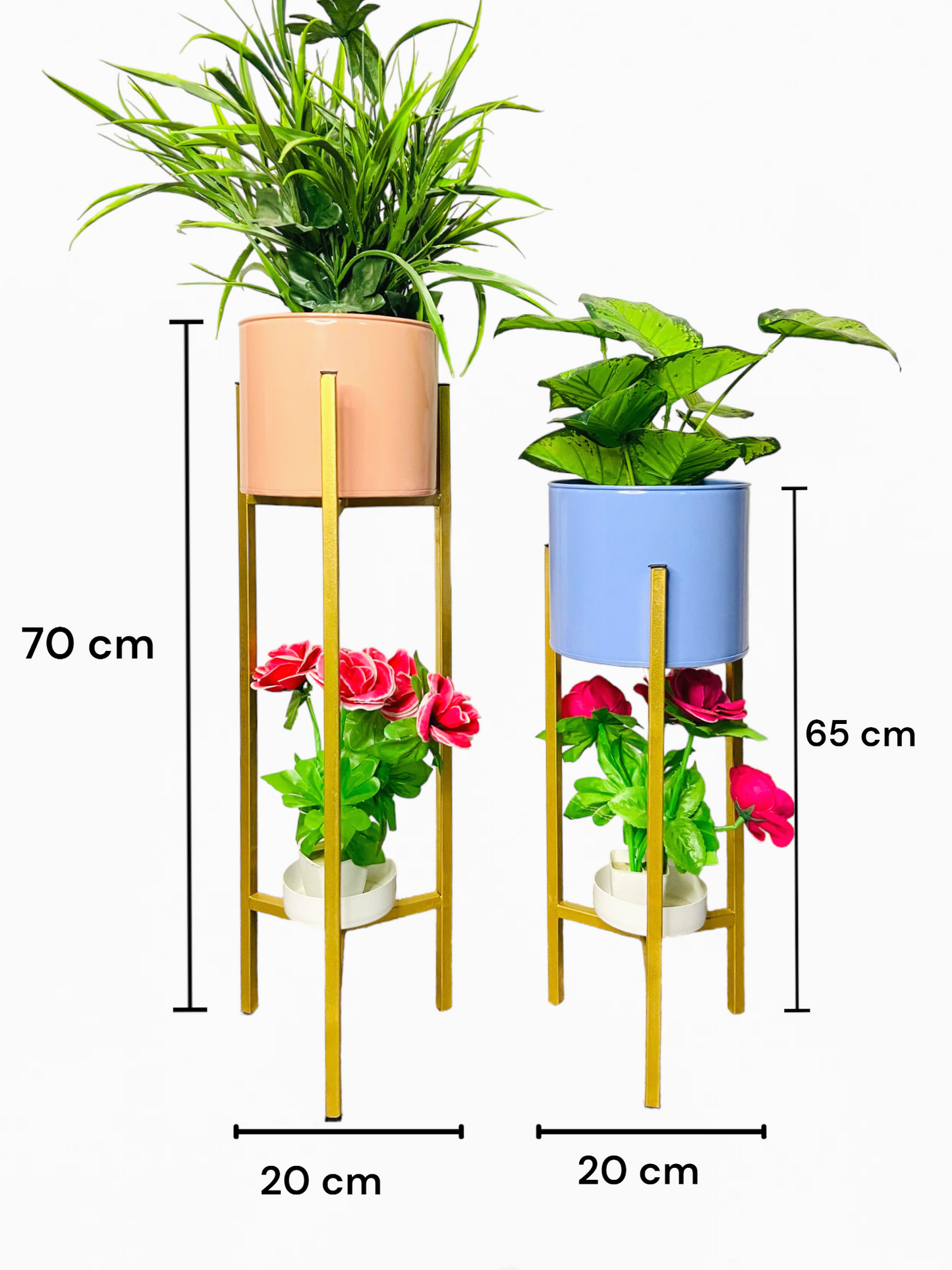 Modern Metal Floor Flower Stands Stand with Planter Set of-2