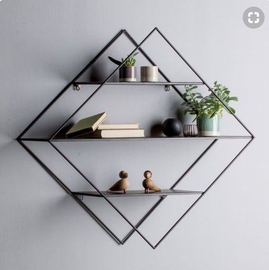 Anasay DDecorware Modern Iron Square Shaped Shelf , Shelves- 3 Iron Wall Shelf  (Number of Shelves - 3, Black)
