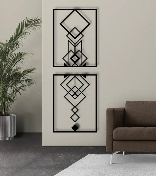Anasay Extra Large Geometric Metal Wall Art – 2-Piece Colorful Modern Decor in Gold, Silver, Copper & Black