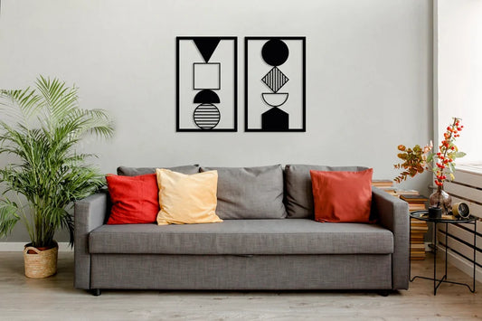 Anasay Modern Metal Wall Art – Set of 2 Geometric Abstract Line Designs for Home & Office