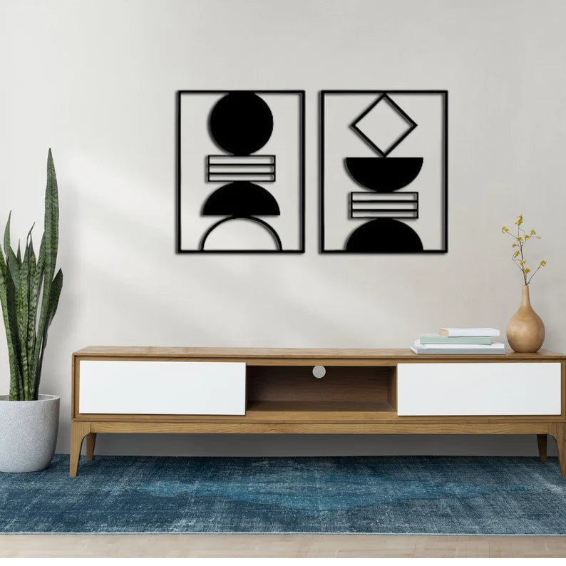 Anasay 2-Piece Geometric Metal Wall Art – Modern Minimalist Home Décor