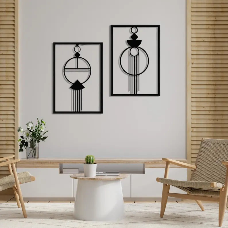 Anasay 2-Piece Geometric Metal Wall Art – Modern Shapes for Minimalist & Boho Homes