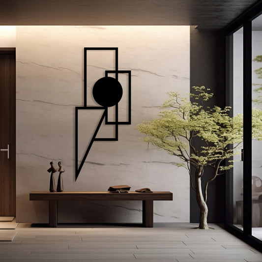 Anasay Minimalist Geometric Metal Wall Art – Modern Black Abstract Sculpture for Living Room or Office