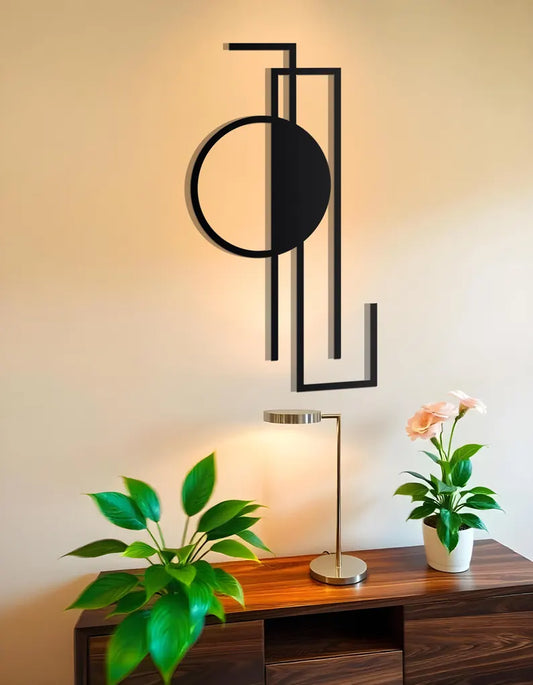 Anasay Vertical Geometric Metal Wall Art – Modern Black Abstract Decor for Contemporary Homes