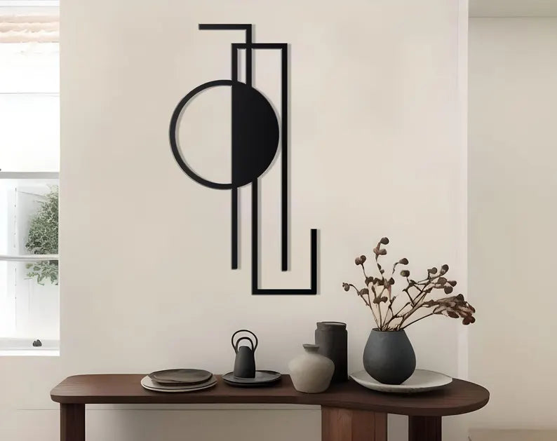 Anasay Vertical Geometric Metal Wall Art – Modern Black Abstract Decor for Contemporary Homes