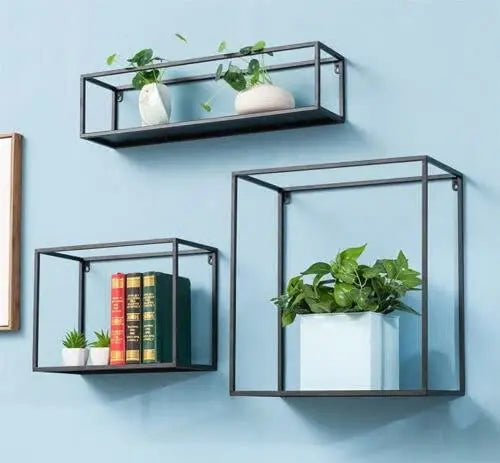 Anasay Lifestyle Modern Wall Mount Storage Shelf CD Media Storage Rack Metal 3 Set Cube