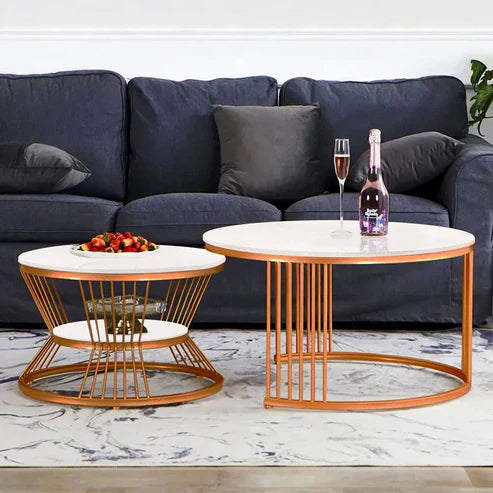 Anasay Classic Copper Marble-Finish Wooden Top Coffee Table Set of 2