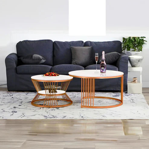 Anasay Classic Copper Marble-Finish Wooden Top Coffee Table Set of 2