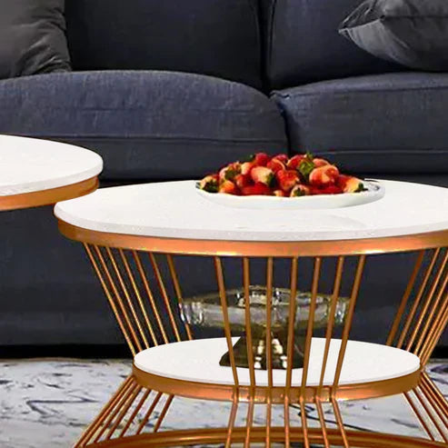 Anasay Classic Copper Marble-Finish Wooden Top Coffee Table Set of 2