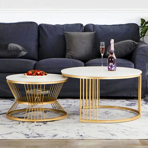 Anasay Classic Golden Marble-Finish Wooden Top Coffee Table Set of 2