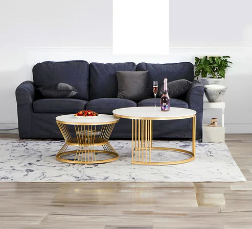 Anasay Classic Golden Marble-Finish Wooden Top Coffee Table Set of 2