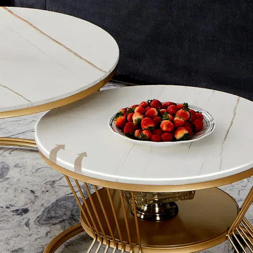 Anasay Classic Golden Marble-Finish Wooden Top Coffee Table Set of 2