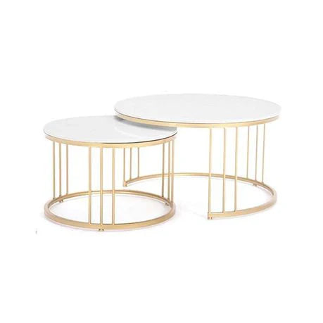 Anasay Tethered Marble-Finish Wooden Top Coffee Table Set of 2