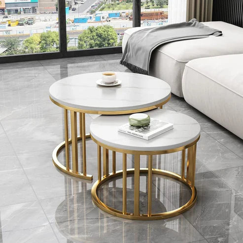 Anasay Minimalist Marble-Finish Wooden Top Nesting Coffee Table Set
