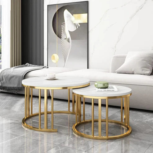 Anasay Minimalist Marble-Finish Wooden Top Nesting Coffee Table Set