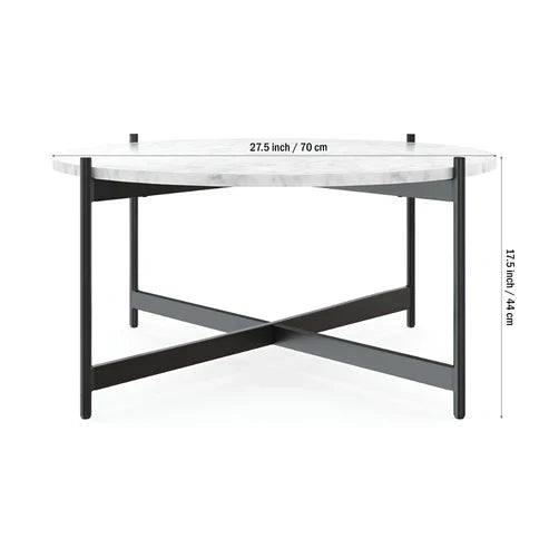 Anasay Minimalist Criss Cross Black Metal Marble-Finish Wooden Top Center Table