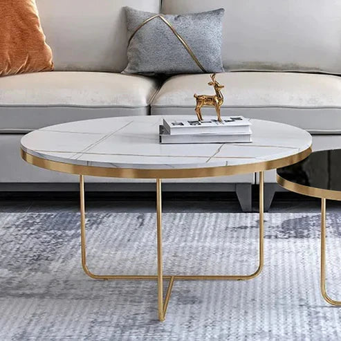 Anasay Cisco White & Black Marble-Finish Wooden Top Nesting Table Set of 2